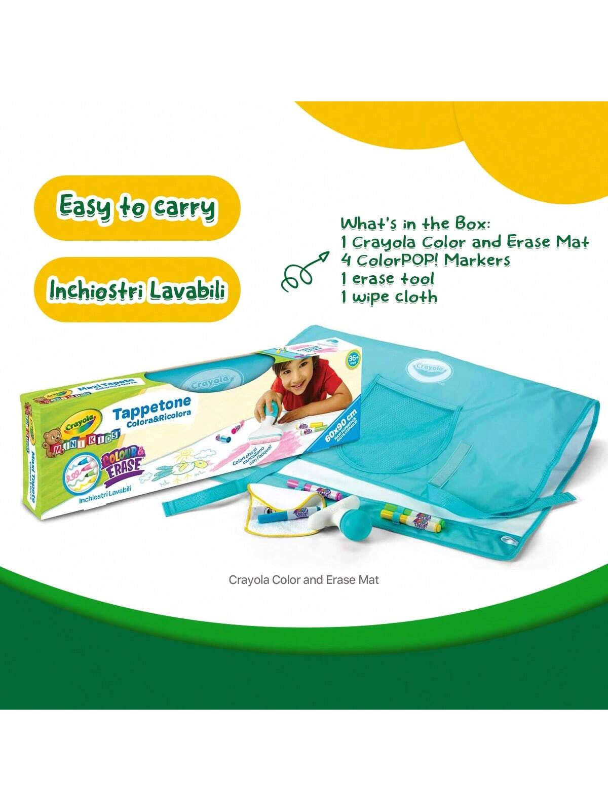 Crayola Color & Erase Mat, 4 Washable Markers & A Kids Coloring Mat, Travel Coloring Kit, Gifts For Kids