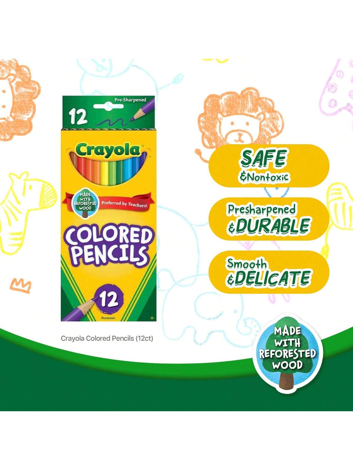 Crayola Colored Pencils, Assorted Colors, Pre-Sharpened, Adult Coloring, 12 Count, Gift