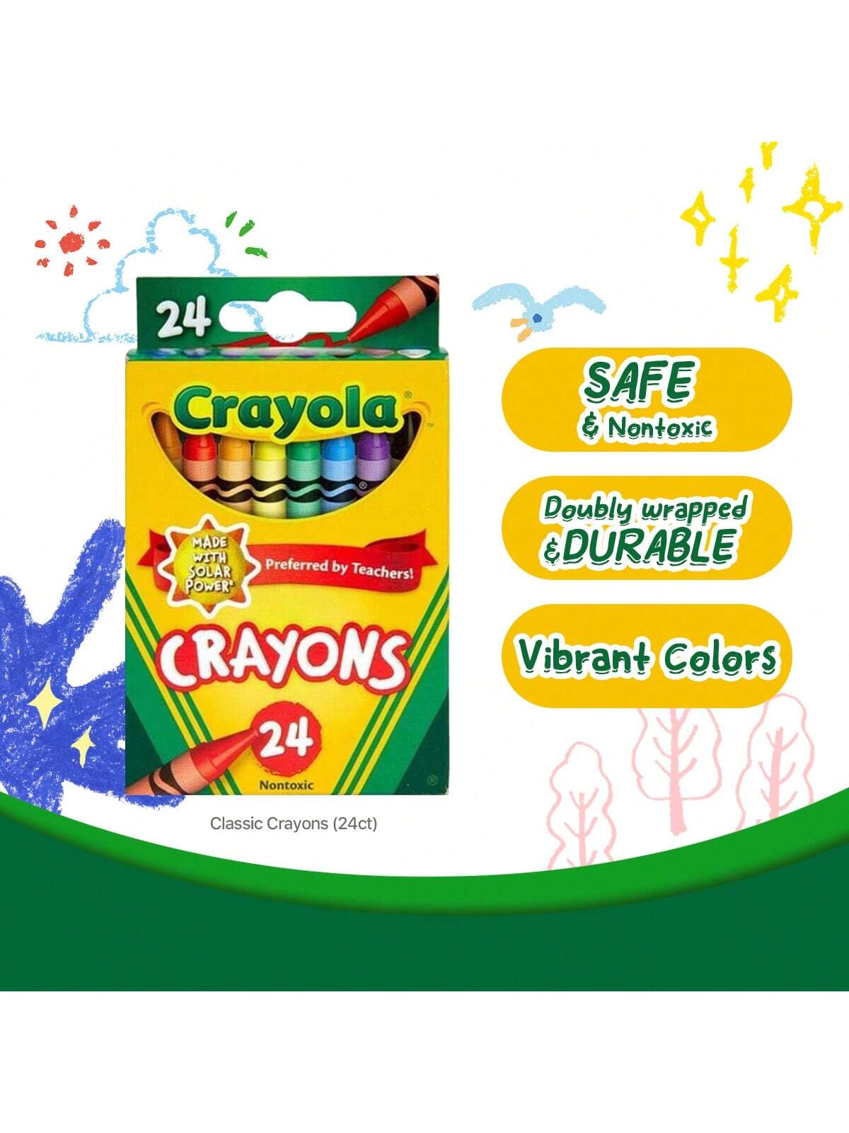 Crayola 24 Count Box Of Crayons  Color Coloring School Supplies,Kids Art Supplies For Back To School, Coloring Set, Toddler Crayons For Coloring Books