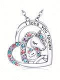 1pc Cute Colored Rhinestone Inlaid Little Horse Pendant Cartoon Animal Necklace
