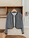Tween Girl Knitted Color-Block Striped Long Sleeve Cardigan For Daily Casual Wear