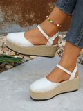 Plus Size Women's European And American Style Green Hollow Platform Sandals With Thick Waterproof Sole, Jute-Wrapped Toe And Wedge Heels For Daily Wear