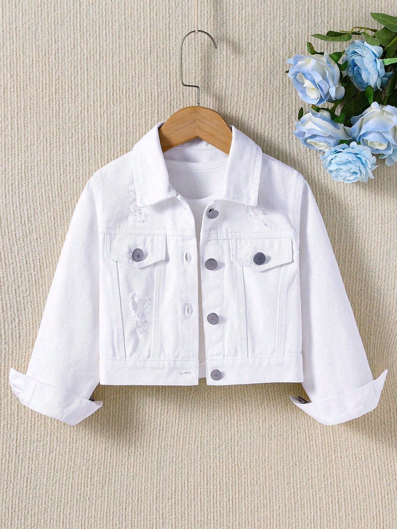 Girls' Pink Cute Distressed Simple Fashion Jacket