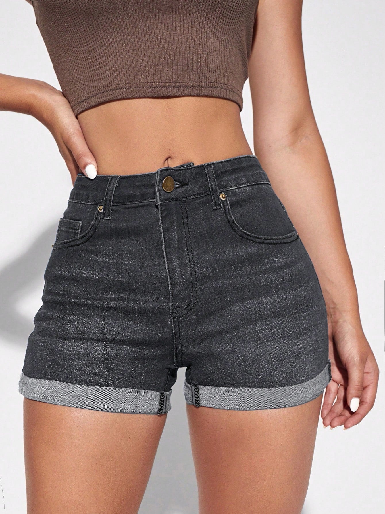Roll Up Hem Denim Shorts