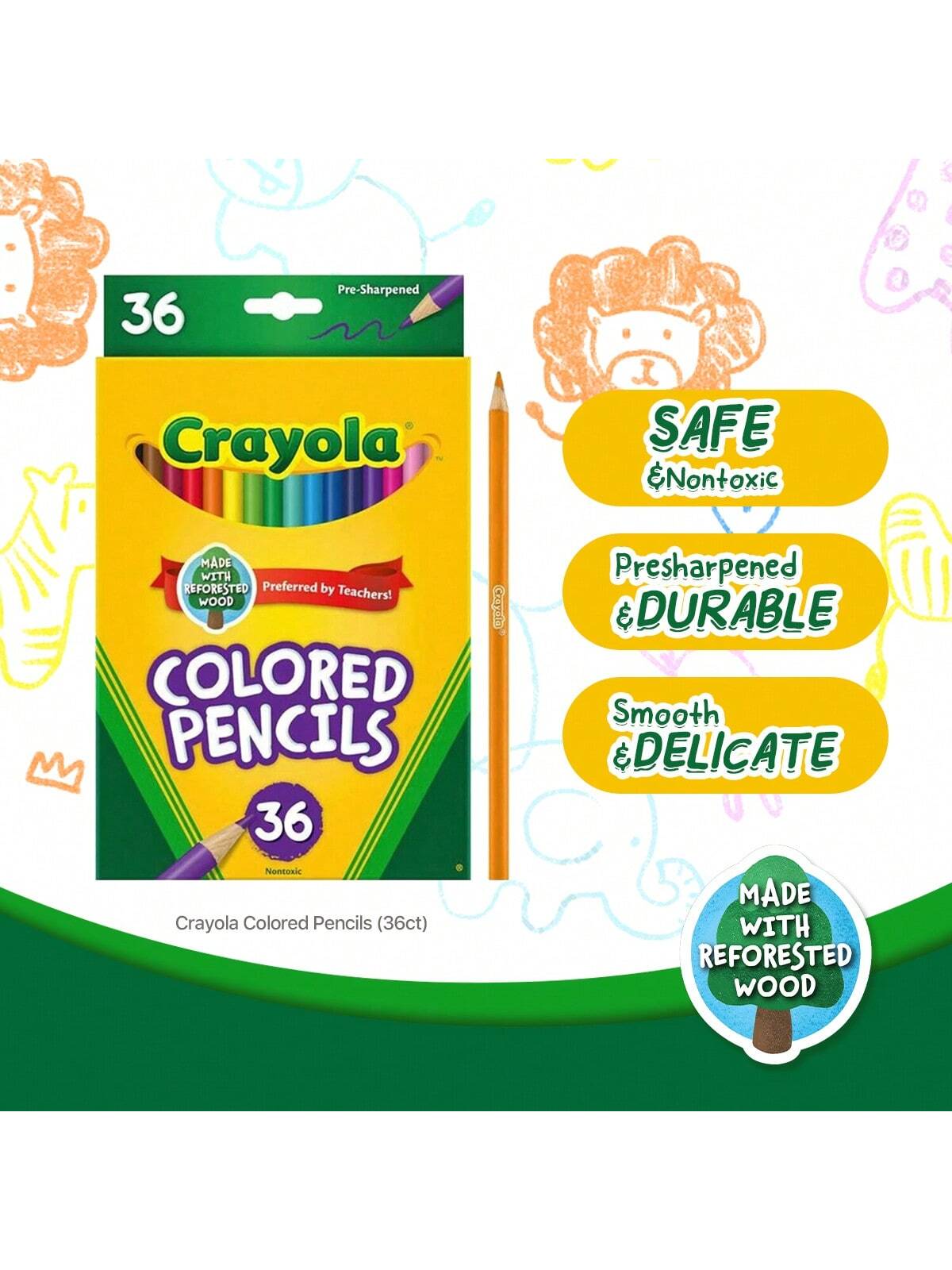 Crayola Colored Pencils (36ct), Kids Pencils Set, Art Supplies, Great For Coloring Books, Classroom Pencils, Nontoxic, 3+