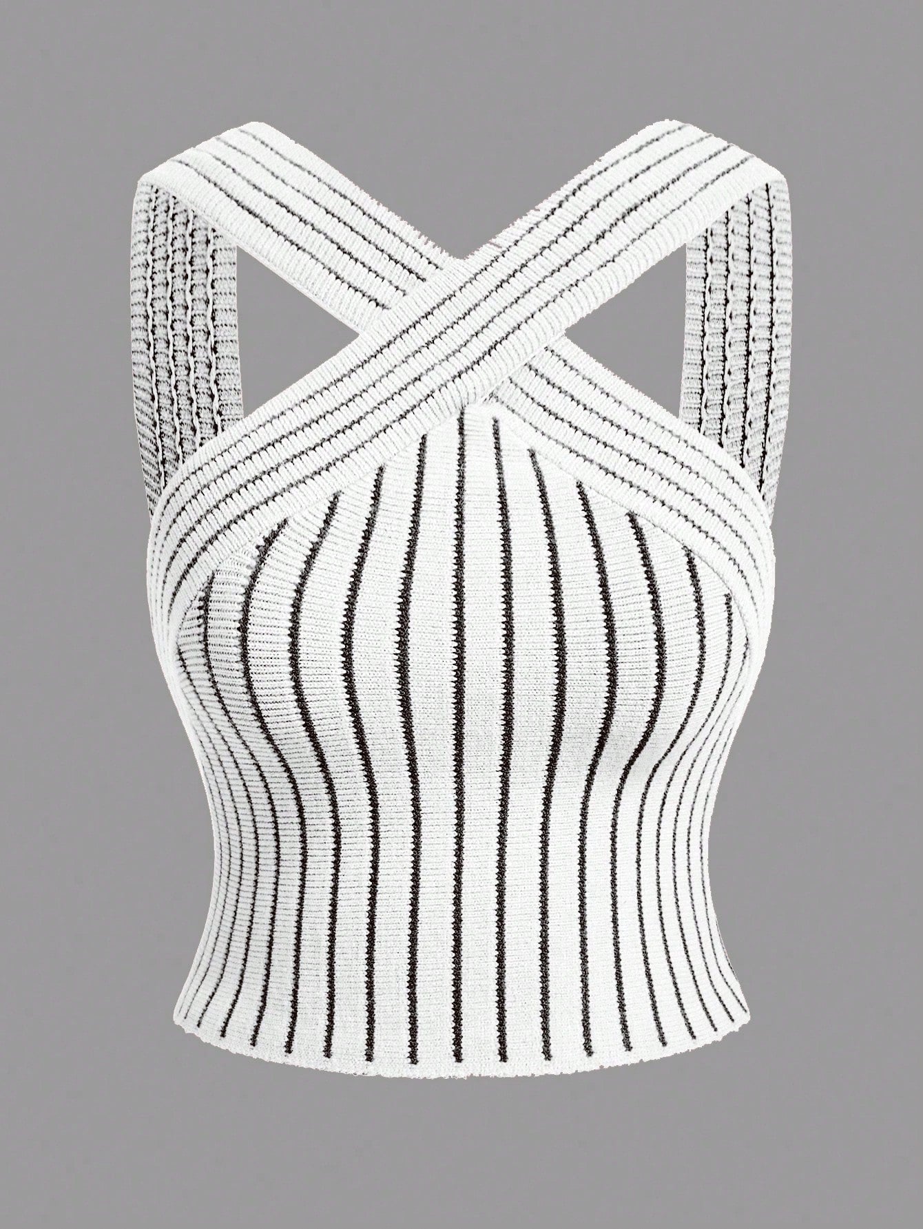 Plus Size Women's Fashionable Striped Cross Knitted Top