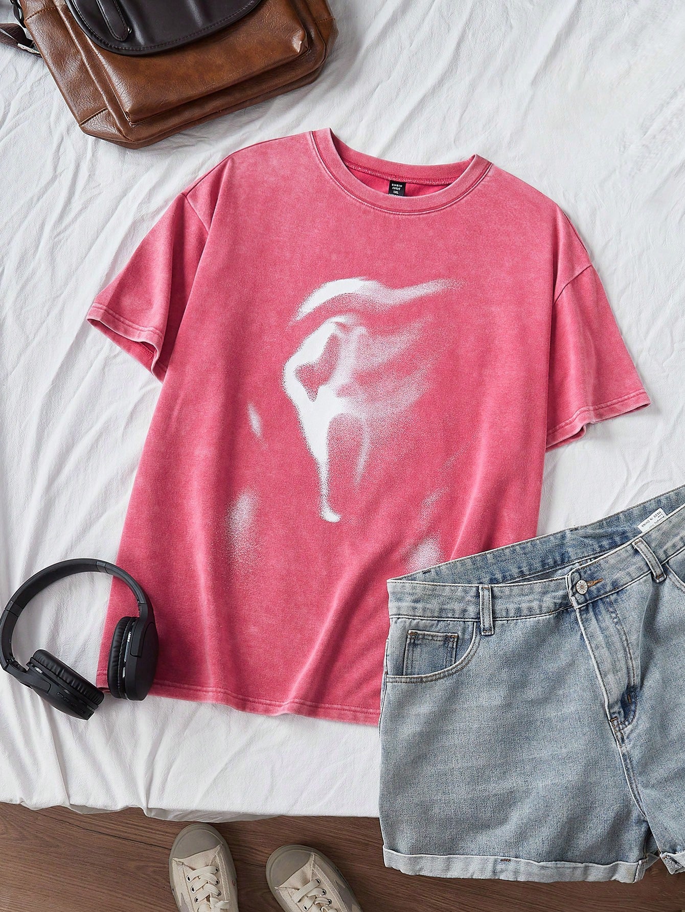 Plus Size Halloween Acid Washed Look Vintage Knitted Distressed Loose Fit Knit Screaming Skull Ghostface Pattern Cartoon Pattern Short Sleeve T-Shirt