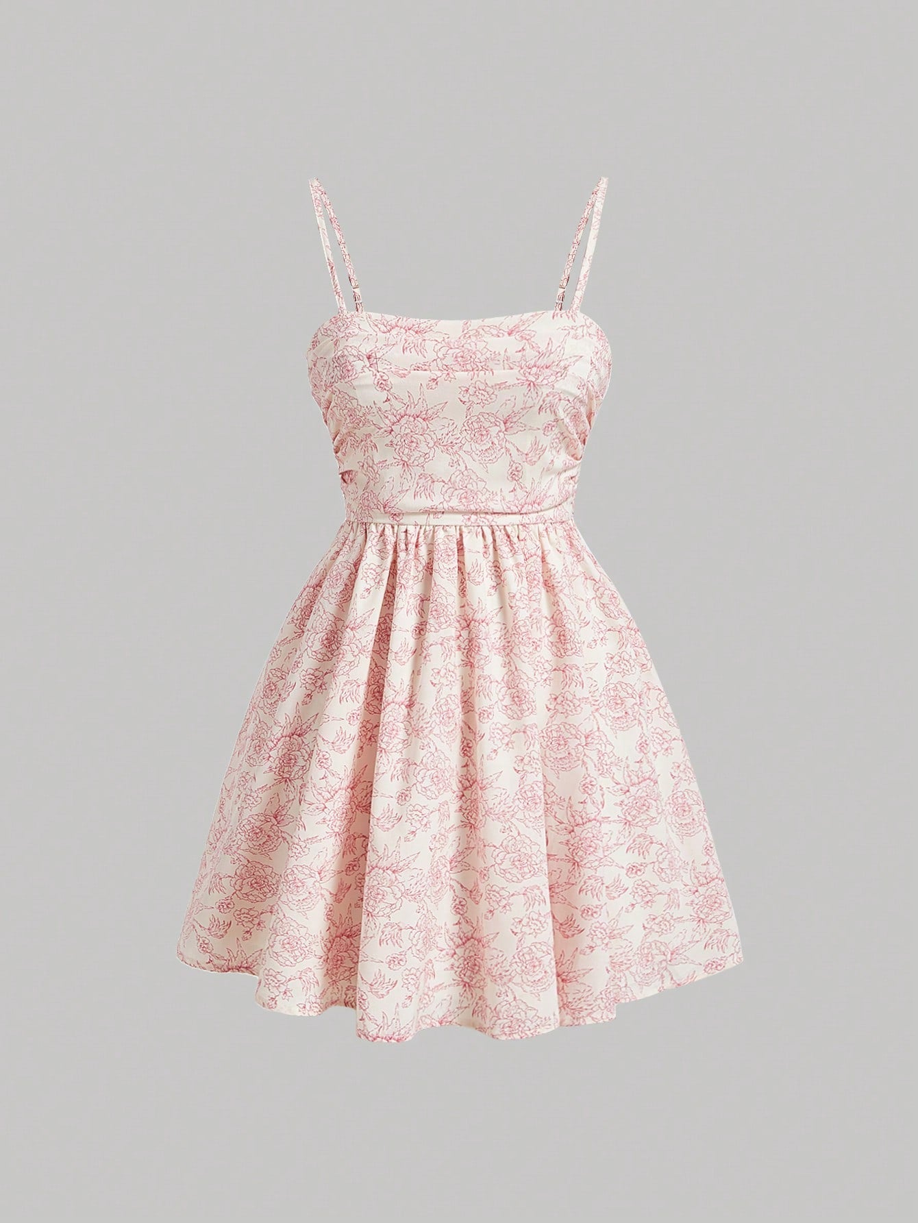Blue Vintage Printed Bowknot Belt Romantic Girl Summer Cami Dress