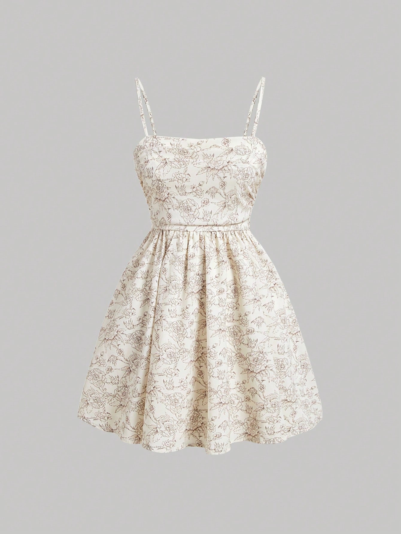 Blue Vintage Printed Bowknot Belt Romantic Girl Summer Cami Dress
