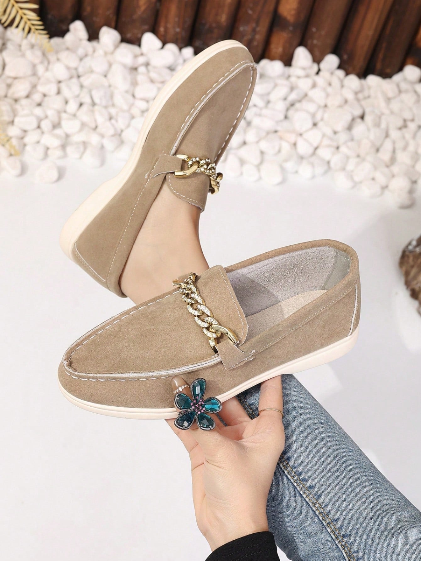Women's Comfortable And Fashionable Solid Color Round Toe Slip-On Loafers, Multiple Colors Available, Green, Soft And Comfortable Flat Shoes For Casual Wear