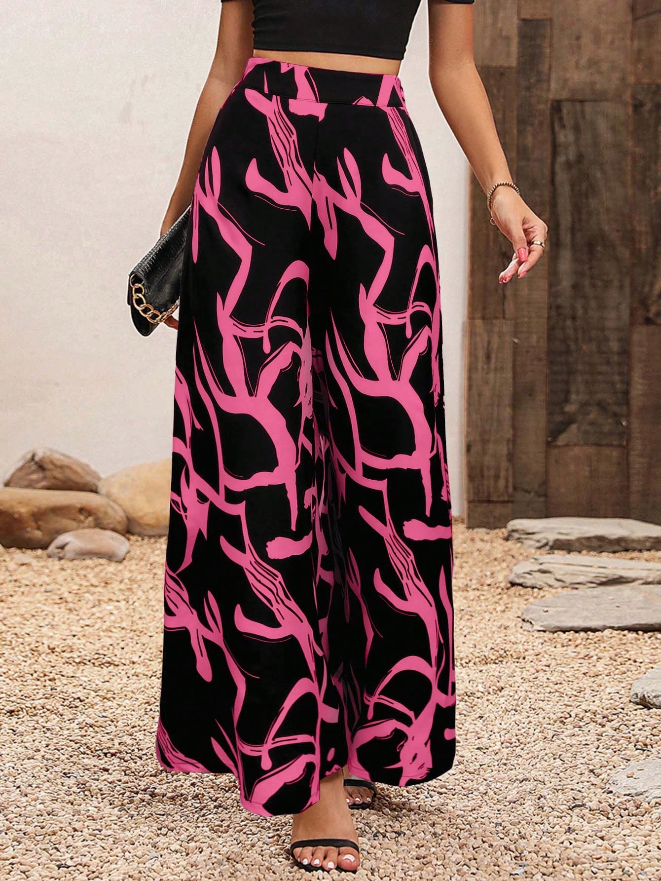 Botanical Print Wide Leg Pants