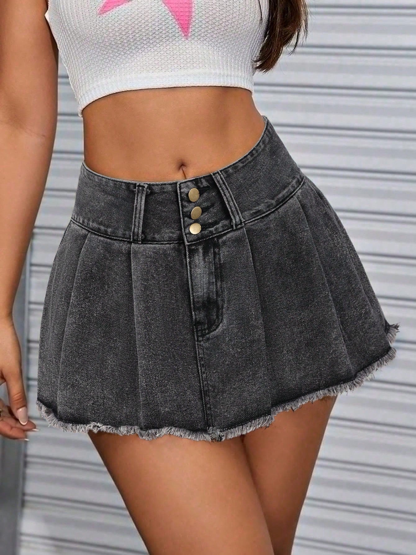 Denim Fringed Skirt