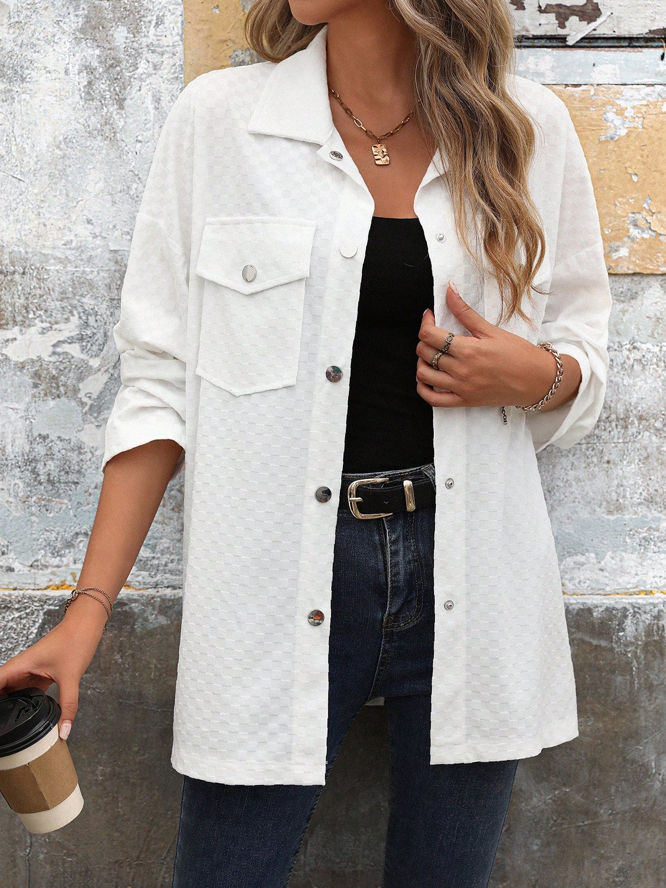 Casual Solid Color Corduroy Jacket For Spring & Autumn