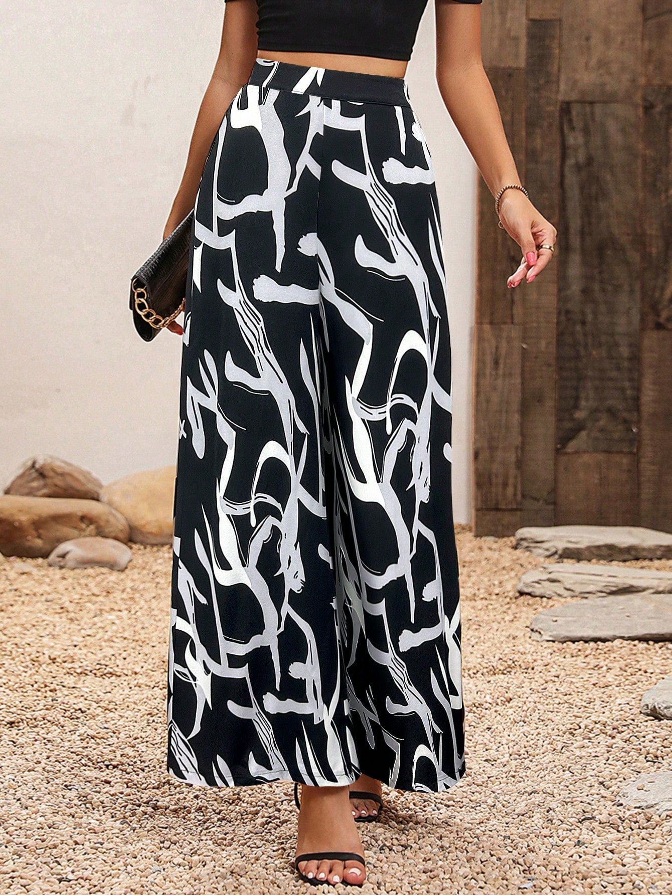 Botanical Print Wide Leg Pants