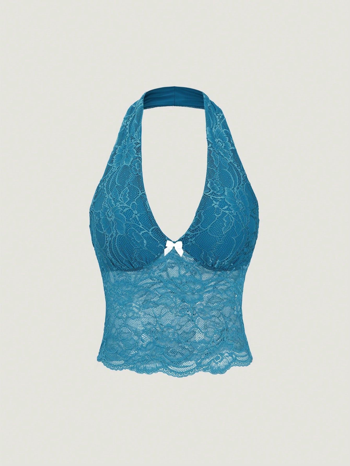 Women Y2K Style Solid Color Lace Strap Halter Top For Summer