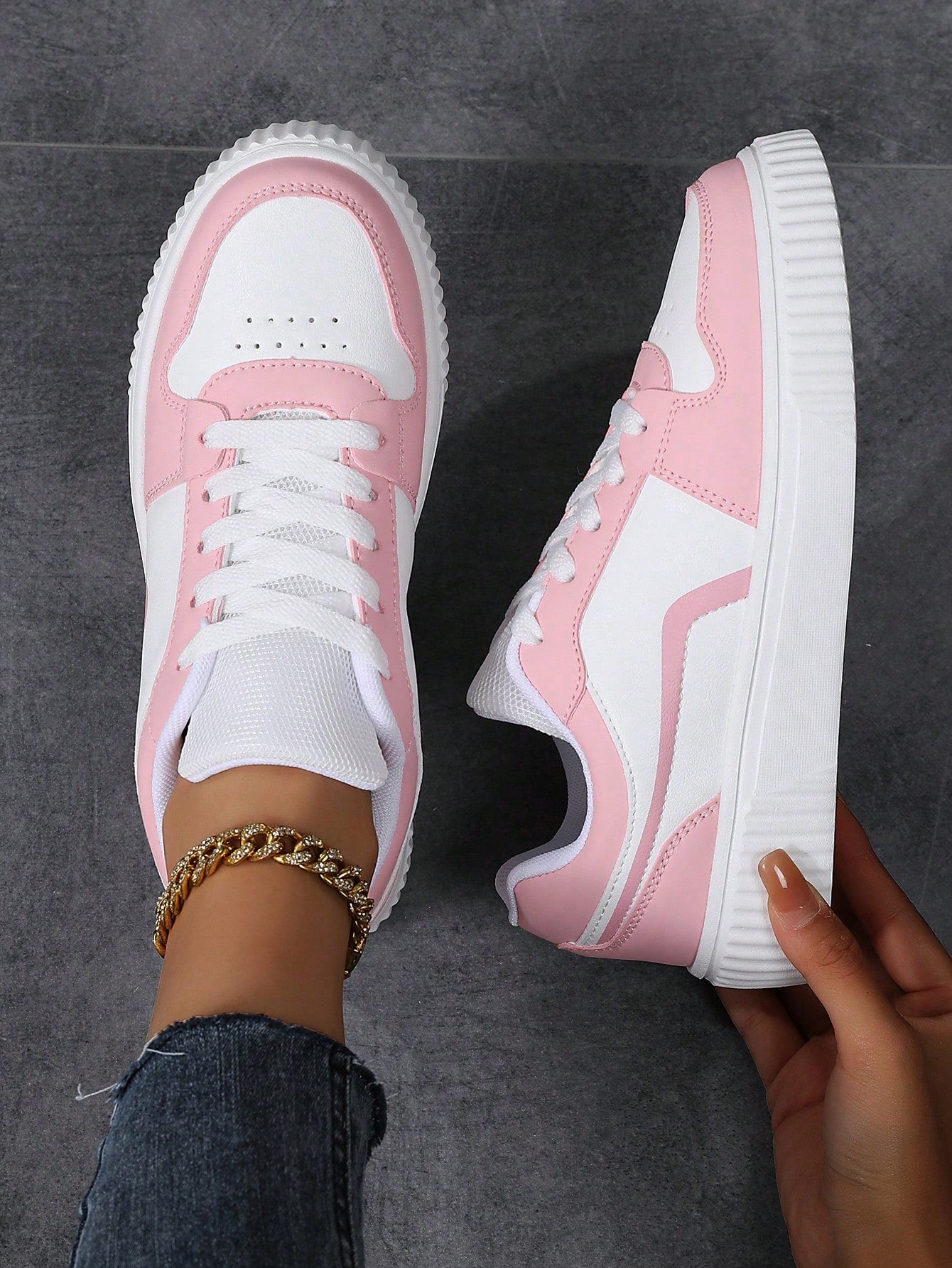 Women's Casual Sports Shoes Color Block Sneakers, Popular Purple Shoes For Campus And Sports Comfortable Breathable