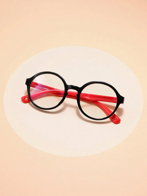 1 Pair Kids Round Frame Fashion Flat Lens Glasses, Trendy & Simple Design Suitable For Boys & Girls Outdoor Activities, Travel, Holiday Party, Photography Accessories