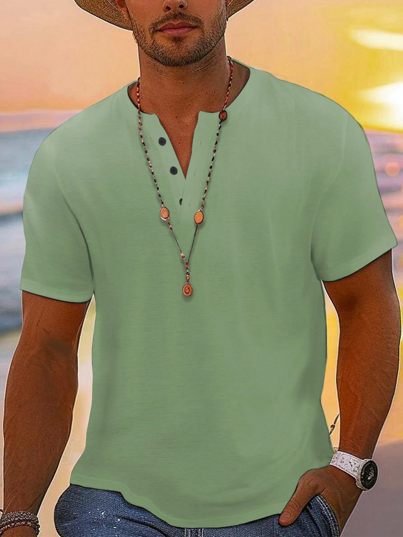 Men Plus Size Solid Color Button Polo Collar Short Sleeve Casual T-Shirt For Summer