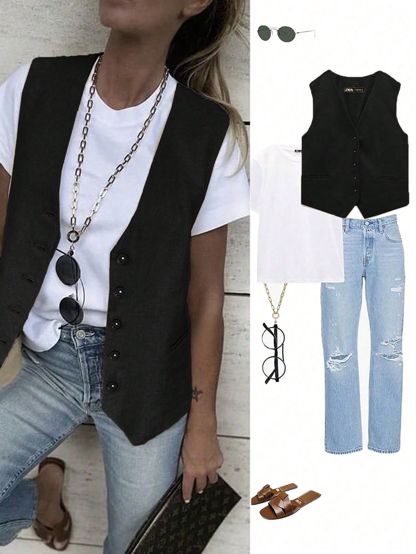 Button Front Vest Jacket Without Tee