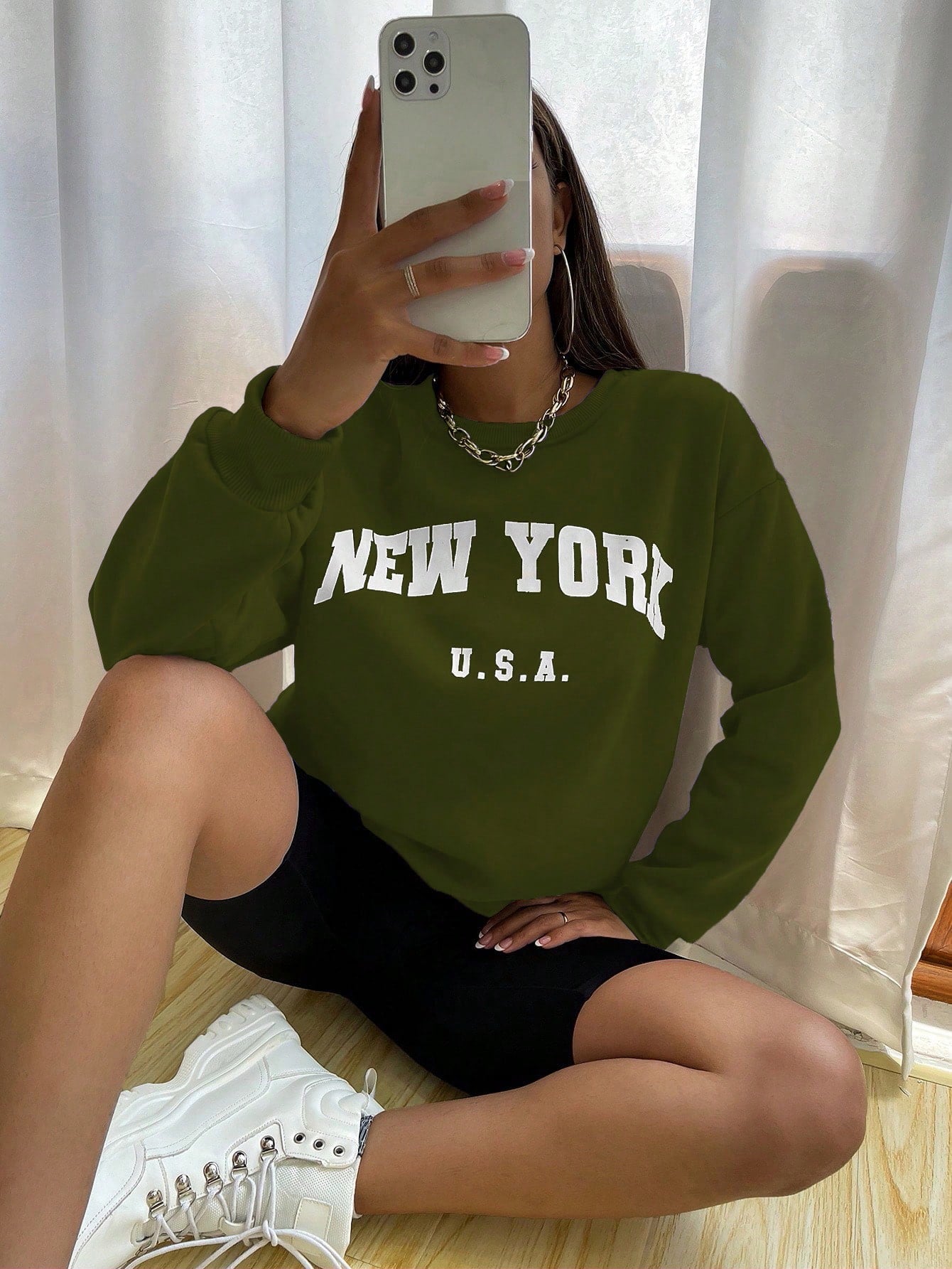 Crew Neck Long Sleeve Letter Graphic Sweatshirt, Casual Everyday Wear