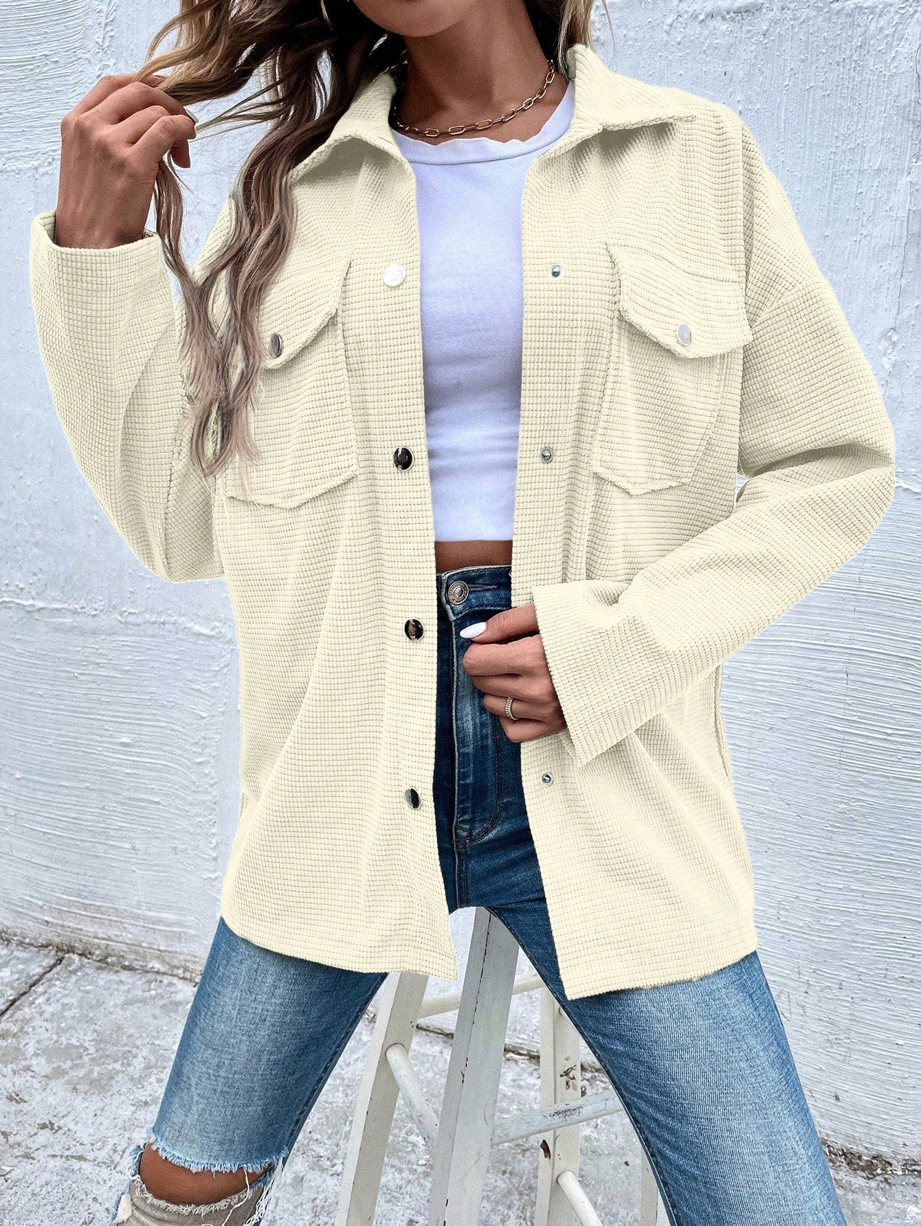 Casual Solid Color Corduroy Jacket For Spring & Autumn