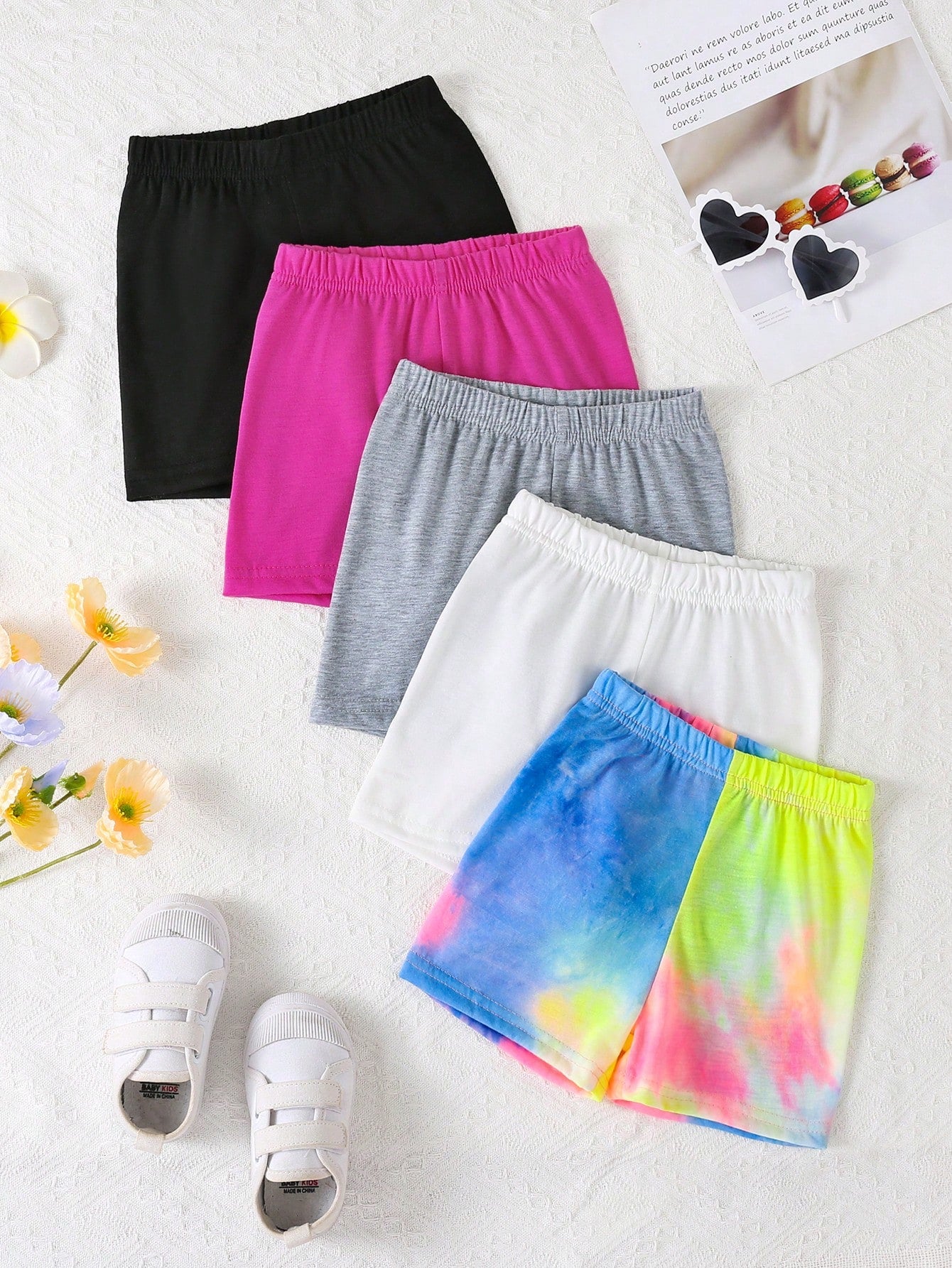 5pcs Young Girl Summer Outdoor Casual And Sports All-Match Shorts Set, Multi-Colored For Versatile Matching