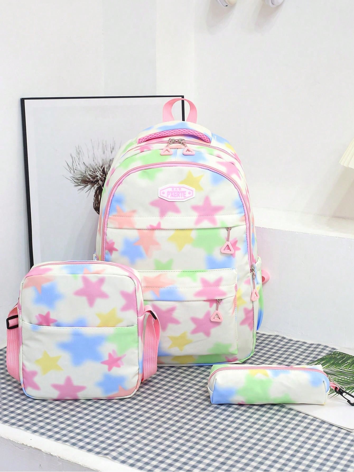 3pcs/Set Cute Backpack, Preppy College School Daypack, Travel Commute Knapsack, Lunch Bag & Pencil Case