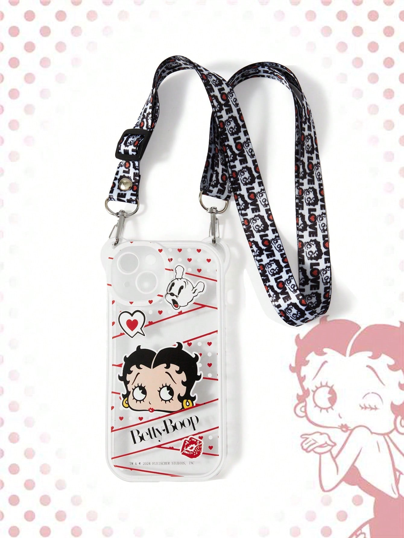 Cute Cartoon Girl & Letter Print Phone Case And Phone Strap