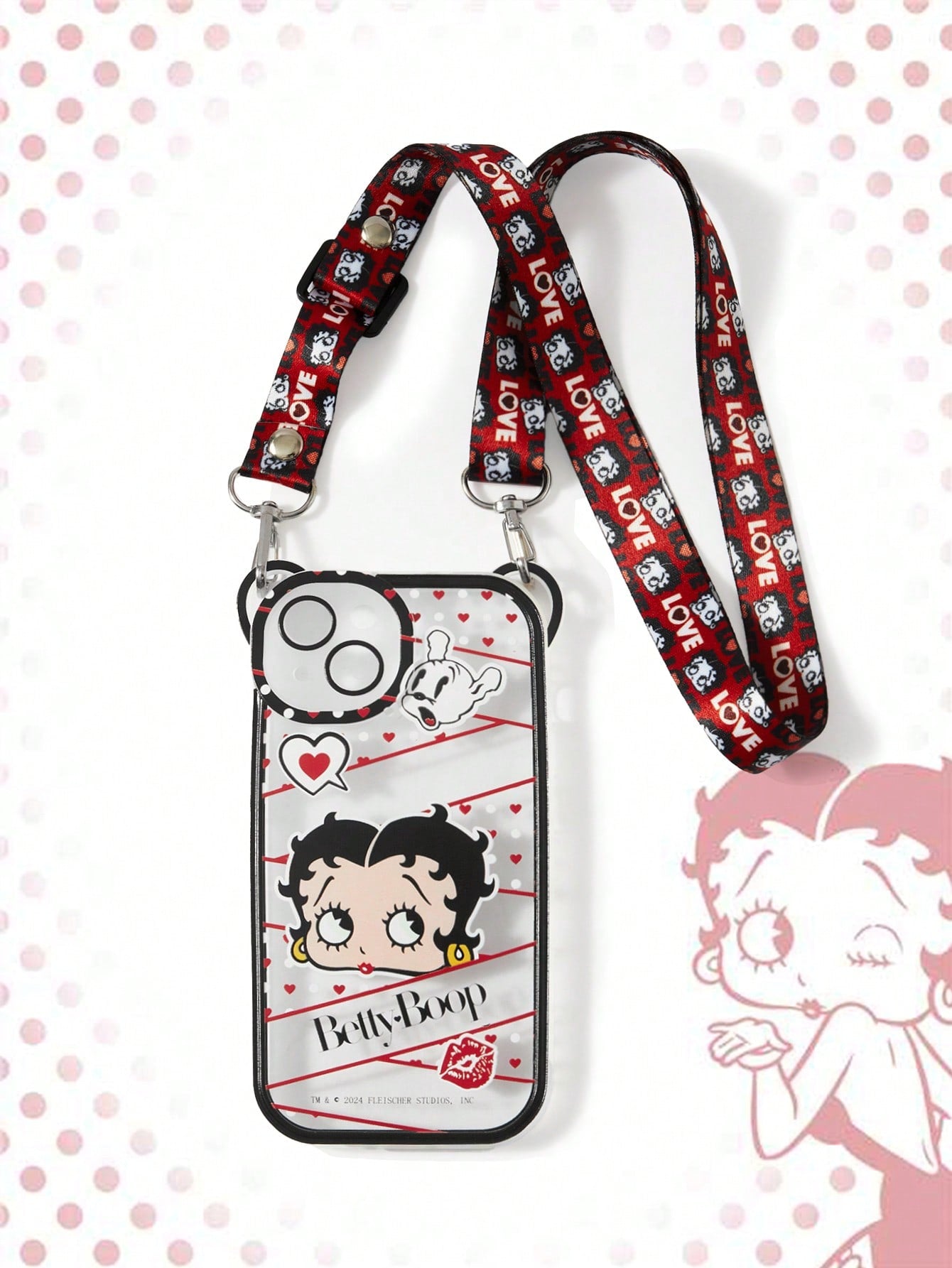 Cute Cartoon Girl & Letter Print Phone Case And Phone Strap