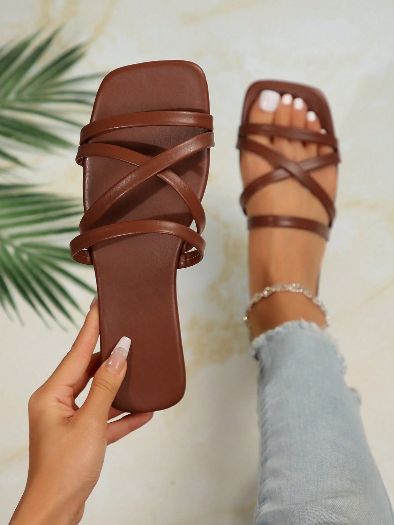 Women's Summer Open Toe Red Flat Sandals With Ankle Straps - Vintage & Minimalist Style With Thin Straps - Suitable For Beach Vacation - Anti-Slip Women's Flat Sandals