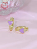1 Pair 925 Sterling Silver Low Allergy Purple Heart Hoop Earrings, Inlaid With Sparkling Cubic Zirconia, Delicate And Compact, Gift Box With Greeting Card - Gift For Kids, Young Girls, Friends' Birthday