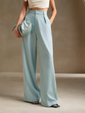 Anewsta Women's Plain Simple High Waist Straight Leg Trousers