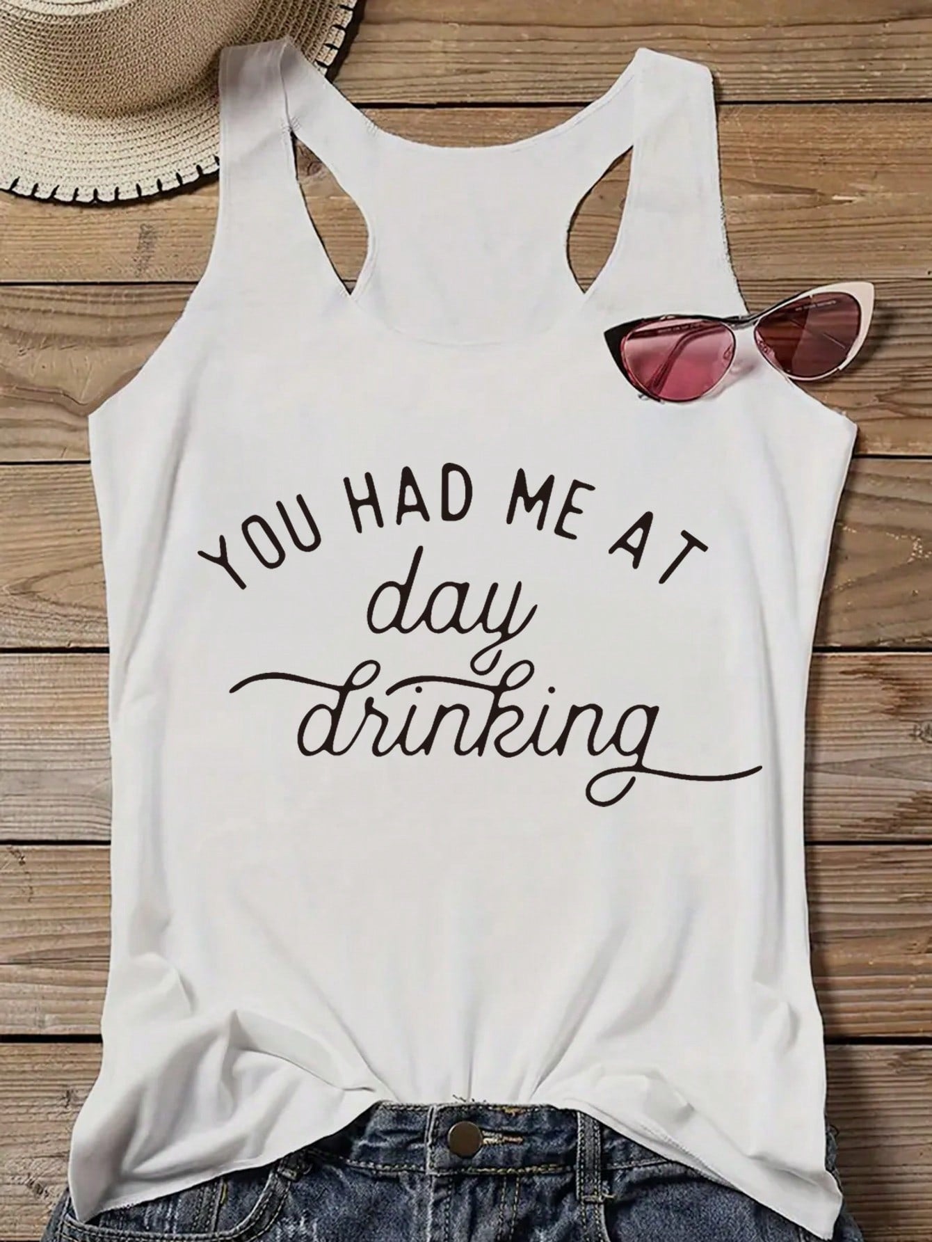 Round Neck Letter Printed Summer Casual Tank Top