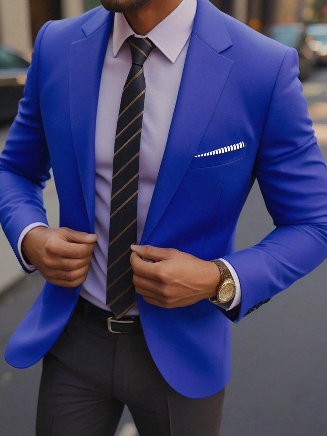 Men's Notched Lapel Long Sleeve Blazer