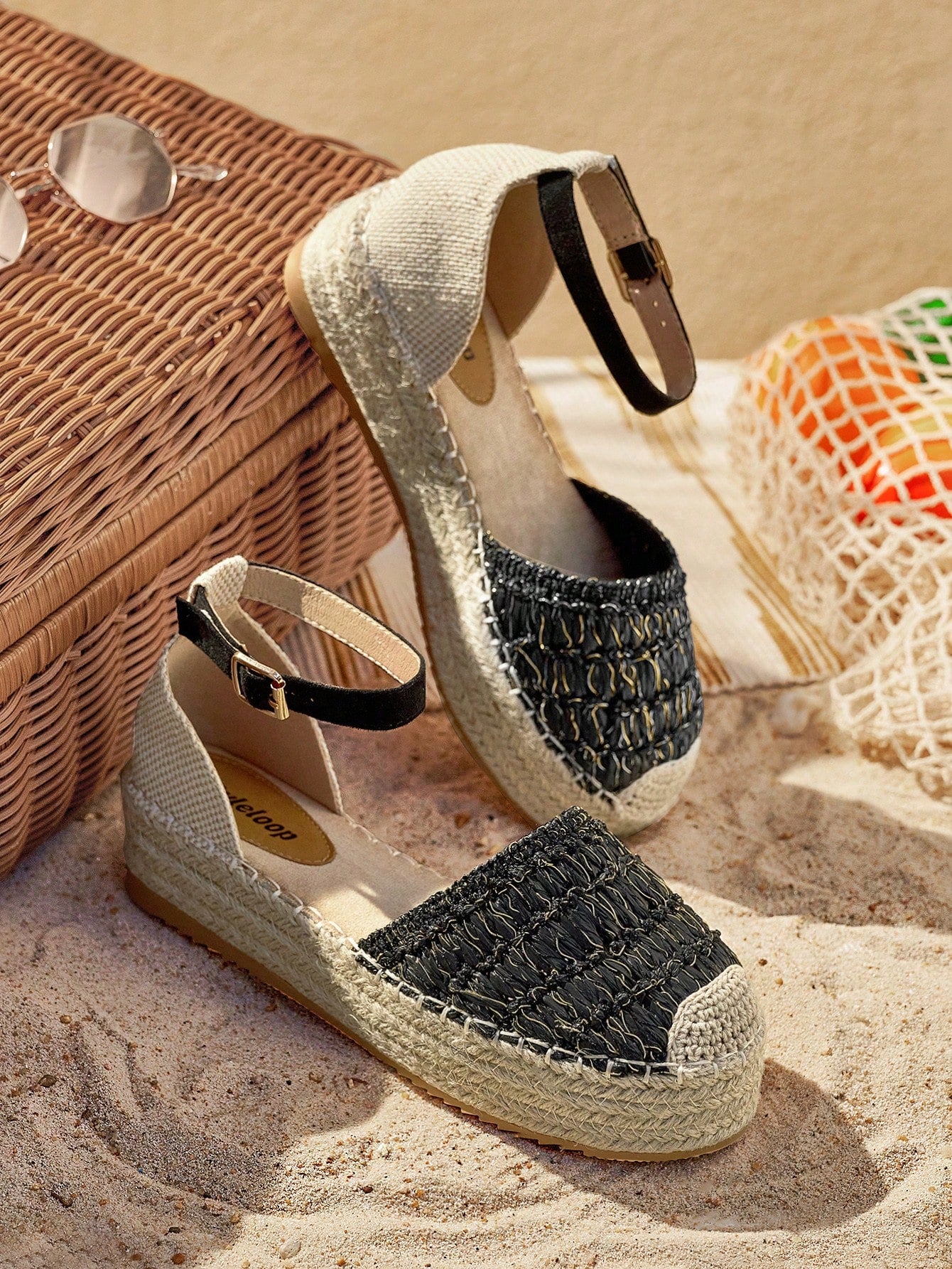 Styleloop Woman Shoes Geometric Textured Espadrille Ankle Strap Flats For Summer Vacation Shoes Summer Sale  Back To School Shoes College Student Shoes Boho Feels Vintage Cottagecore Frenchy Shoes Halloween
