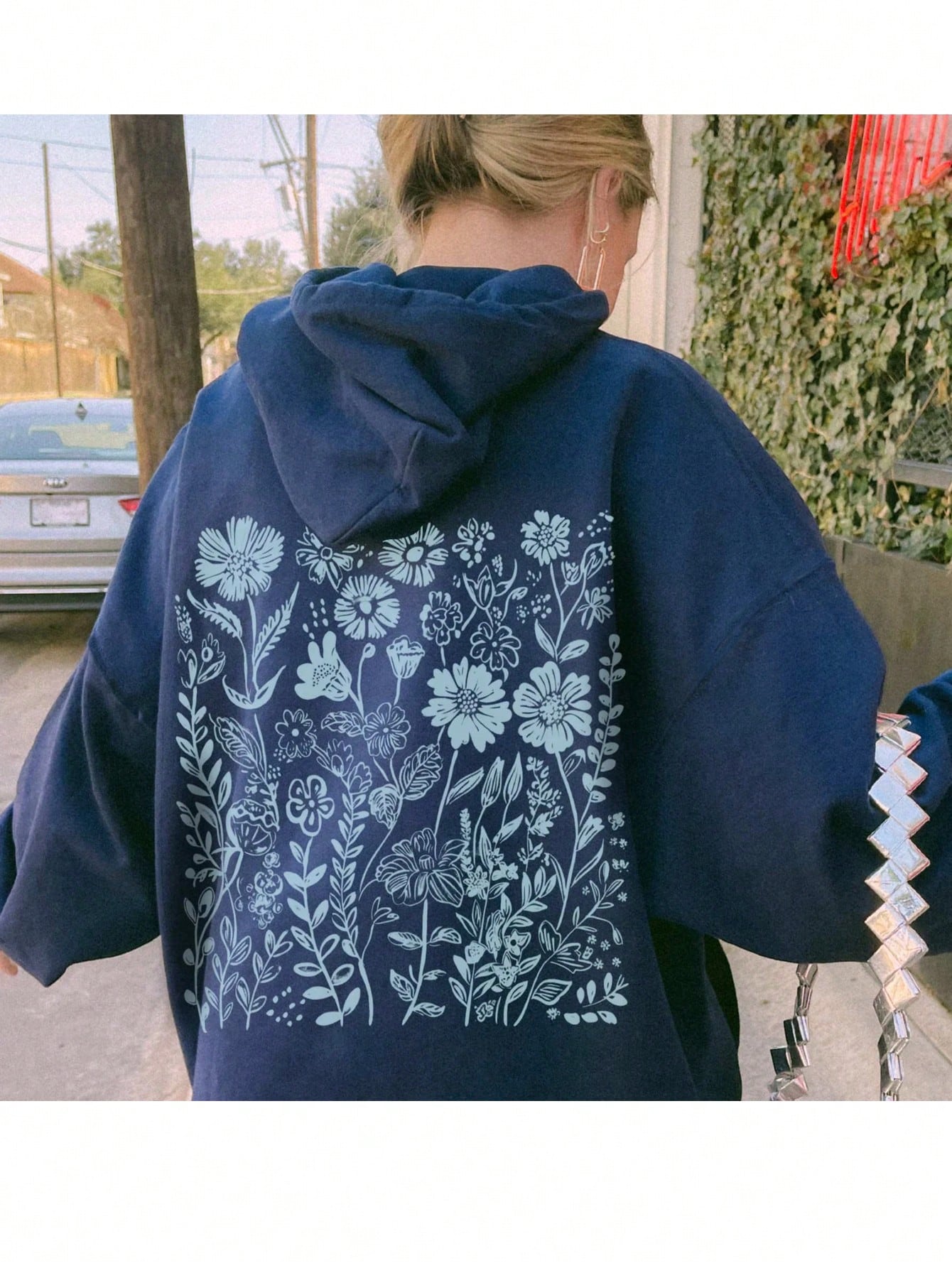 Pink Flower Hoodie, Cute Hoodie, Artistic Hoodie, Plant Hoodie, Nature-Themed Hoodie, Cottagecore Hoodie, Granola Girl Bohemian Style Hoodie, Plant Hoodie