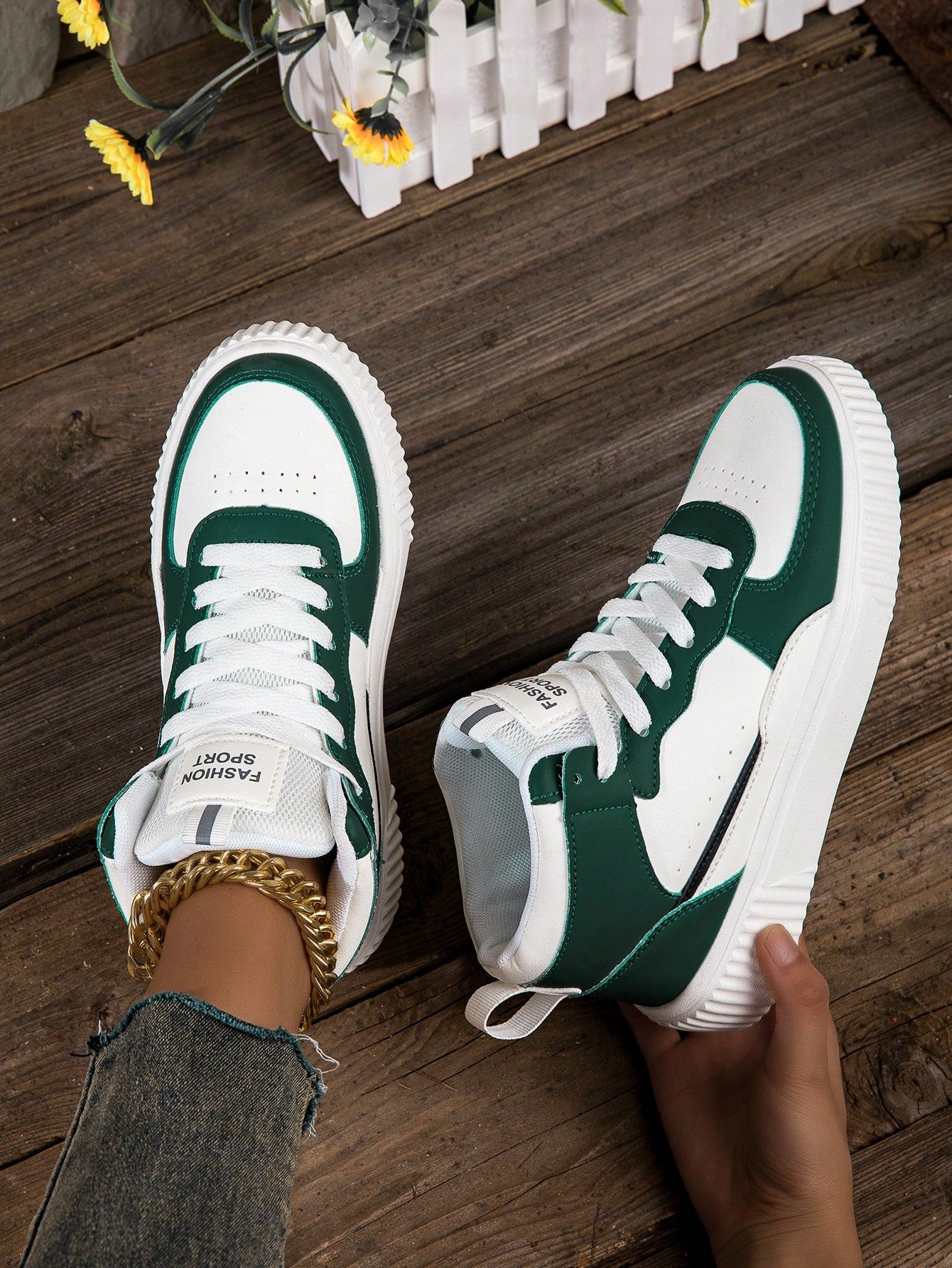 Women's Plus Size Color Block Student Sports High Top Outdoor Sneakers