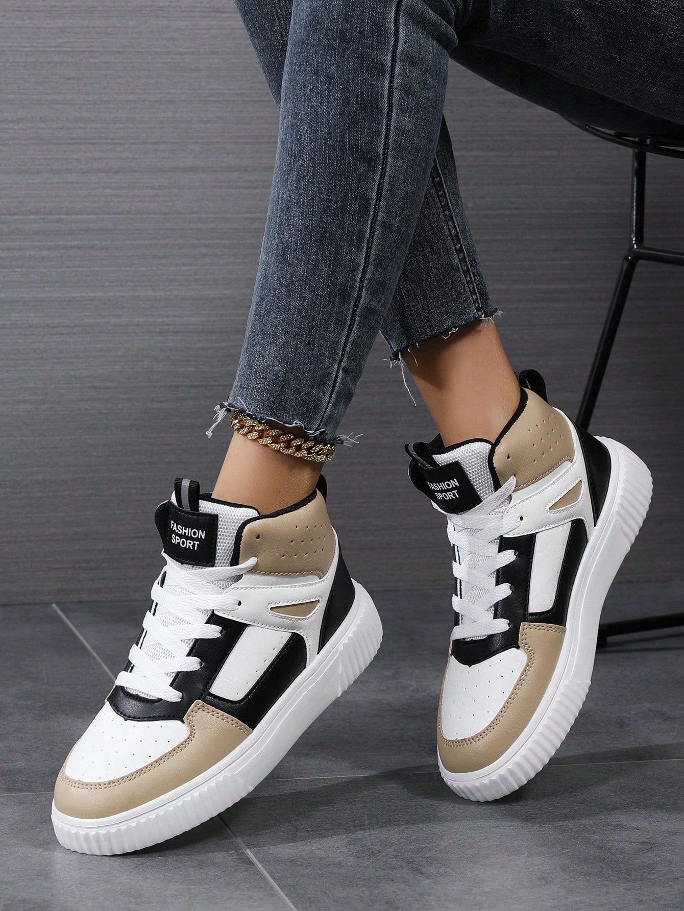 Women's Plus Size Color Block Student Sports High Top Outdoor Sneakers