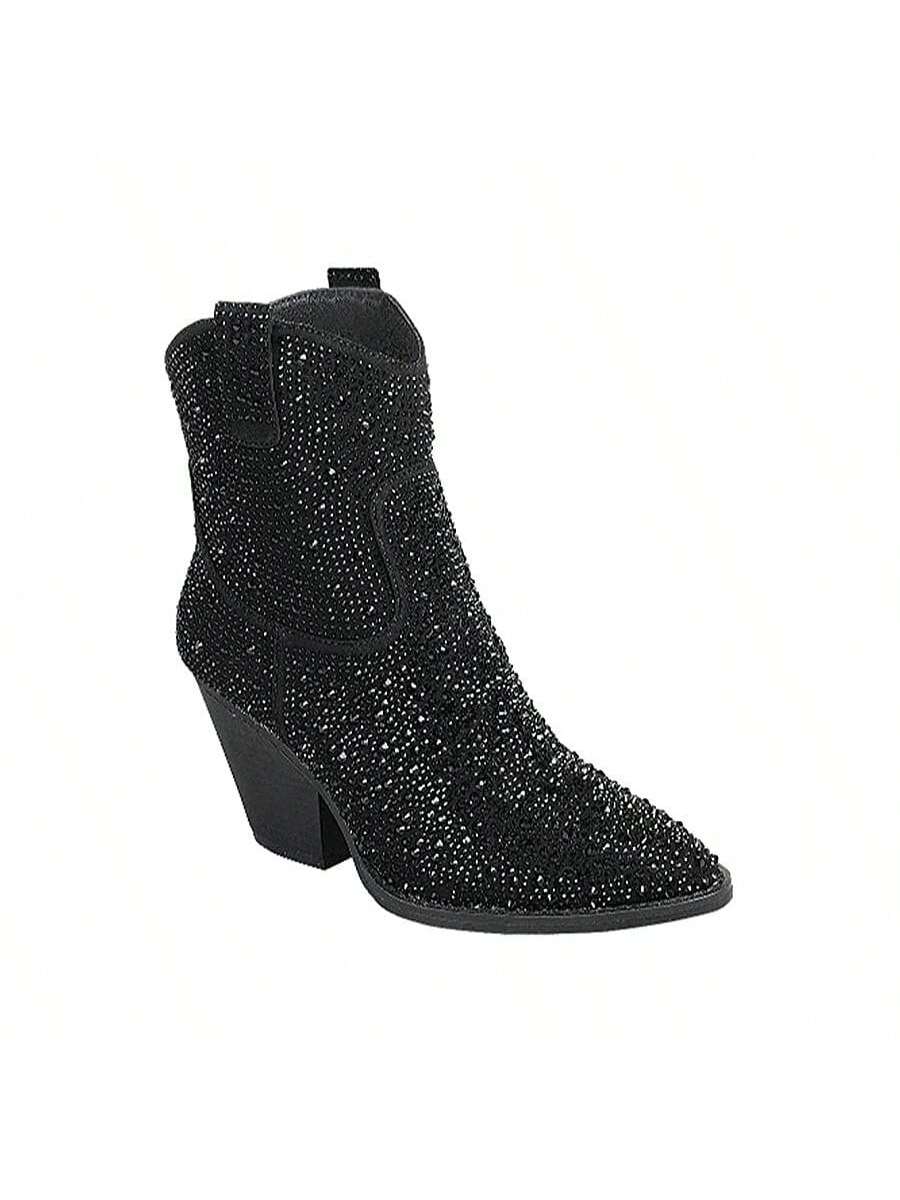 River-01 Rhinestone Cowboy Ankle Bootie