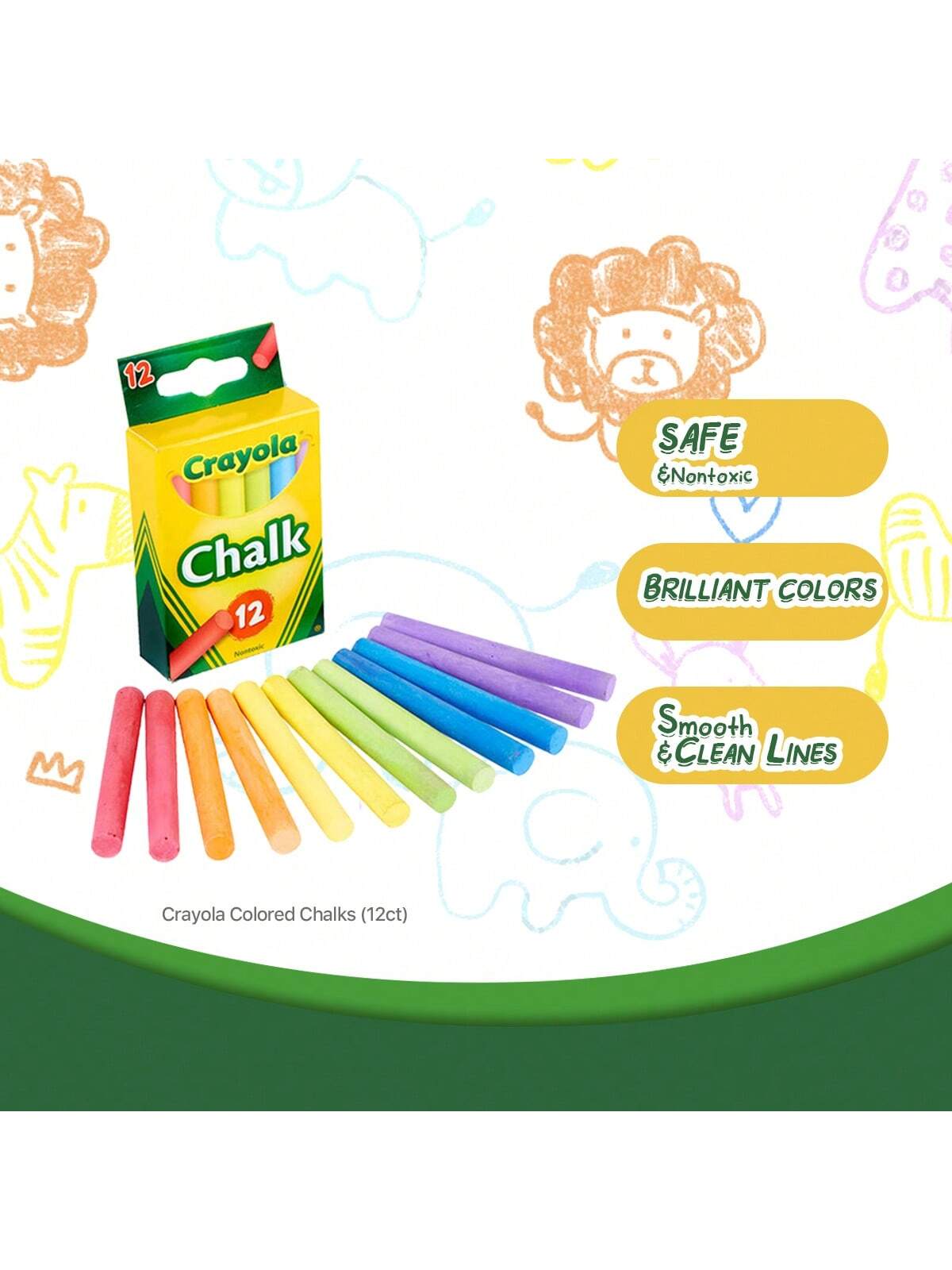 Crayola Kids' Break-Resistant Colored Chalk, 12-Pack, Assorted Colors, Smooth & Clean Lines