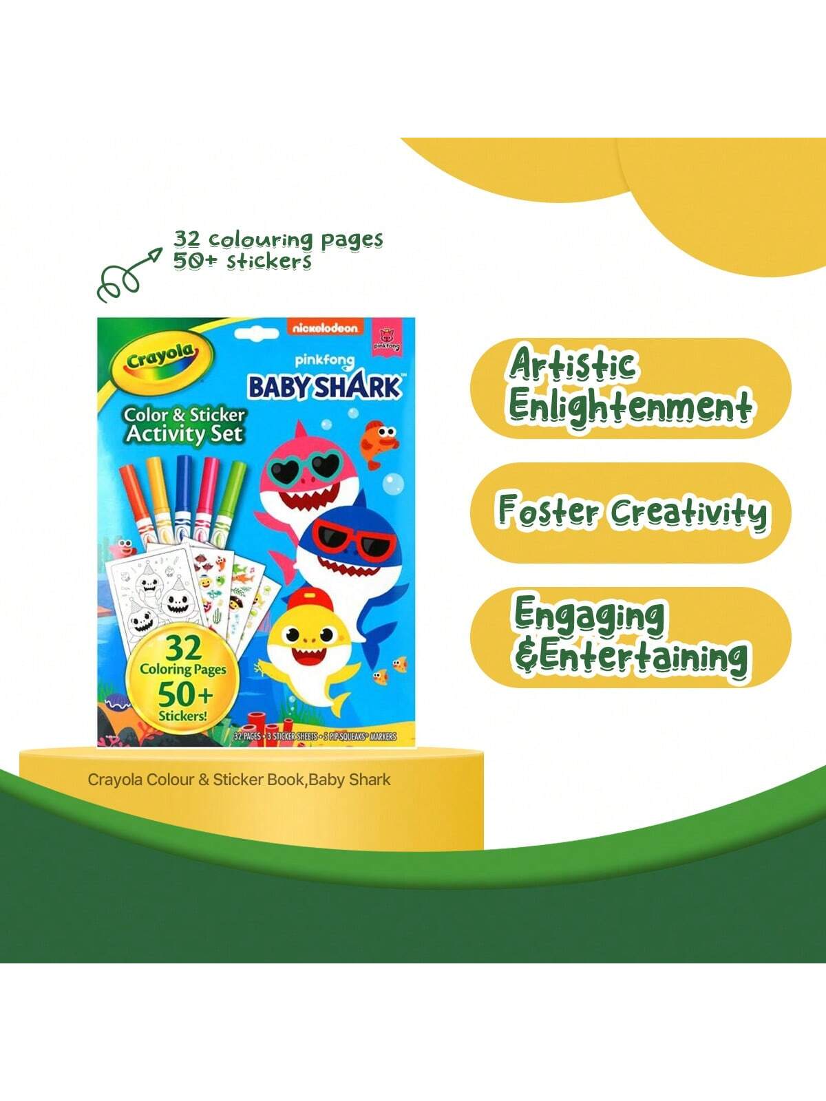 Crayola Color & Sticker Activity Set - Featuring Pinkfong Baby Shark, 32 Coloring Pages, 5 Fine Tip Markers, And Coloring Sheets Set 04-2742 Pink Fong Baby Shark