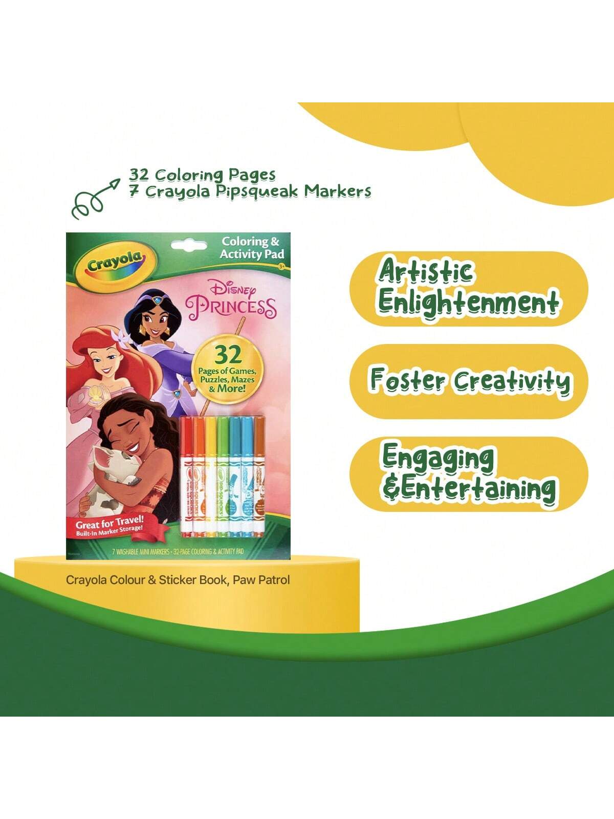 Crayola Disney Princess Color & Activity Book, 32 Coloring Pages & 7 Mini Markers, Gift For Kids, Packaging May Vary