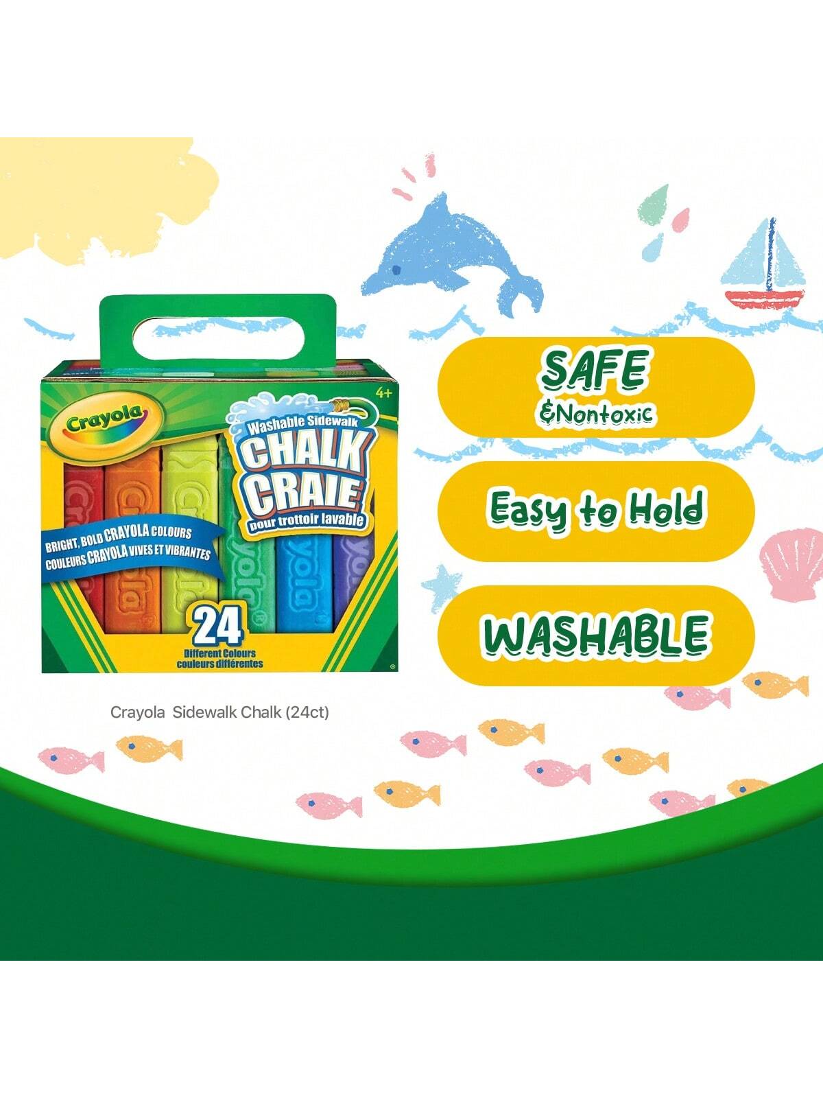 Crayola Sidewalk Chalk 24pc,Washable Sidewalk Chalk Bucket, 24Assorted Colors, Driveway Chalk For Kids, Oudoor Chalk, Kids Dustless Chalk, Homeschool, Home School Use 51-2024
