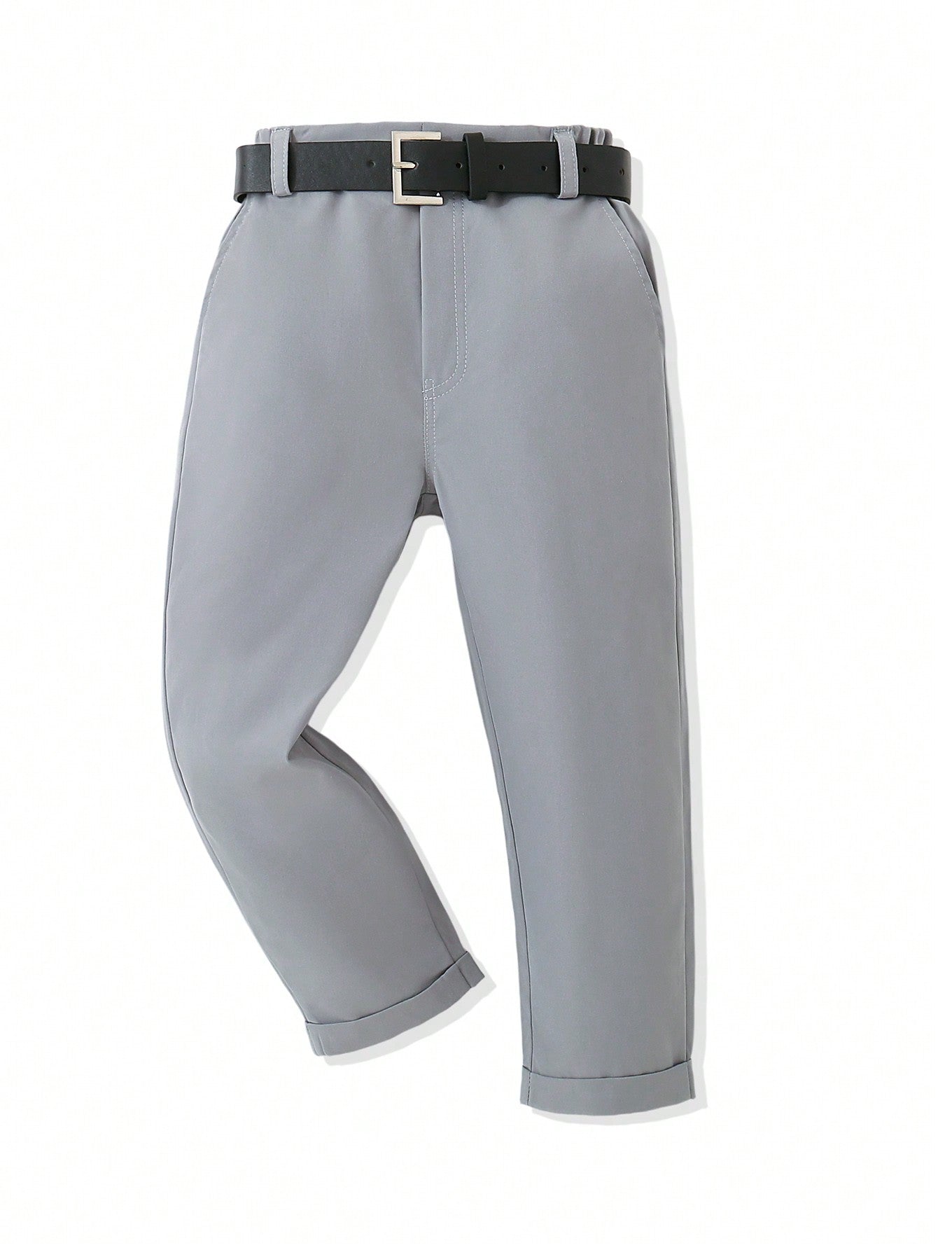 Young Boy Casual And Comfortable Solid Color Suit Trousers With Fashionable Belt Accessory. Featuring Slanted Pockets For A Simple And Convenient Style, Suitable For Daily Casual Wear, Travel, Parties, Festivals And School. Goes Well With A Shirt For Spri