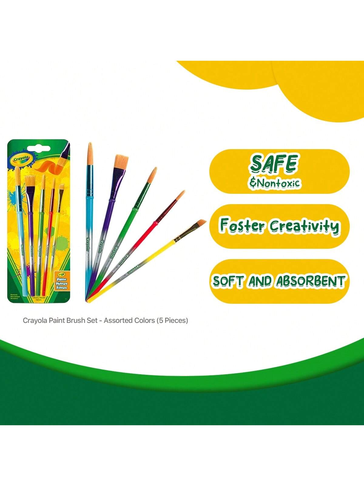 Crayola Paint Brush Set - Assorted Colors (5 Pieces), Painting Supplies For Kids, Great For Kids Classrooms & Art Projects, Ages 3+