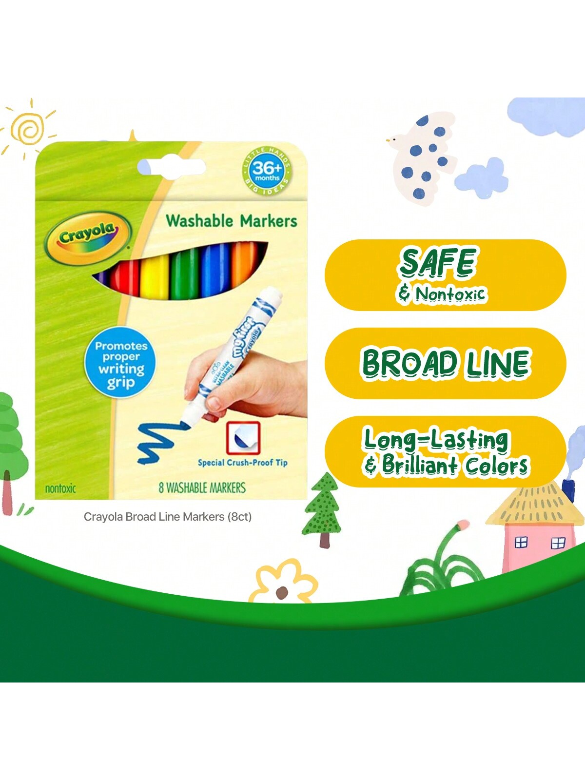 Crayola My First Ultra-Clean Washable Markers, 8 Classic Colors  Art Tools For Toddlers & Preschoolers 2 & Up, Crush Proof Tip Made For Little Hands, Worry-Free Fun