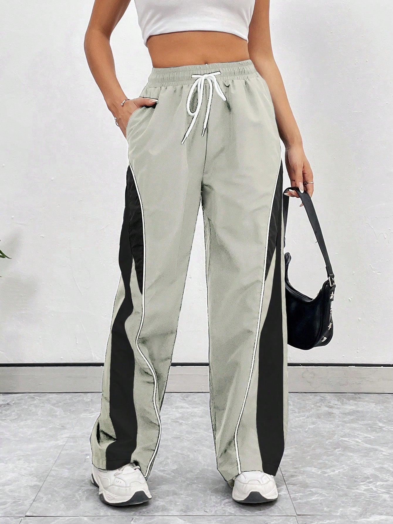 Ladies Fashion Sports Style Color Block Long Casual Sports Pants