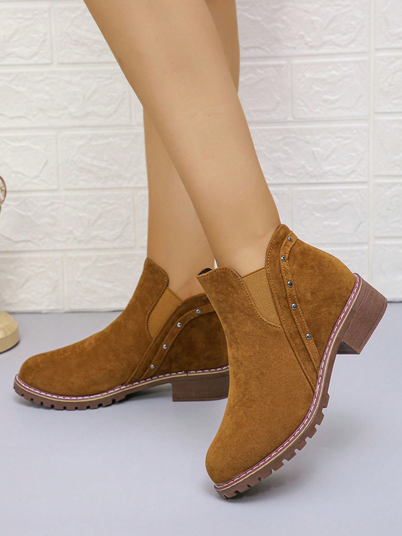 Women's Square Heel Low-Heel Shoes, Side Zipper Decor Vintage Slip-On Ankle Boots, Casual Versatile Outdoor Flat Shoes, Round Toe Low-Heel Boots, Fashionable Versatile Short Boots