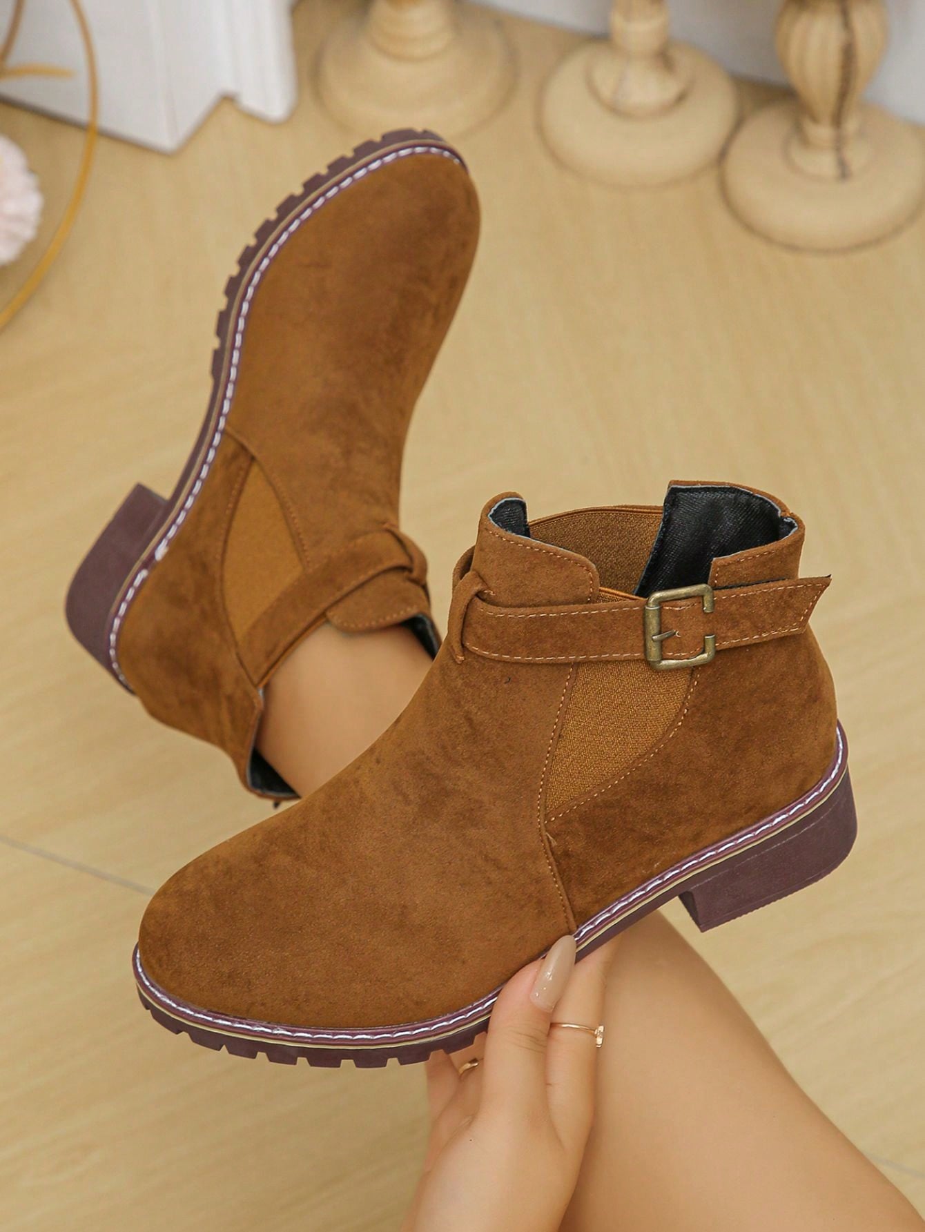 Women's Square Heel Low Heel Shoes Side Zipper Decor Vintage Slip-On Ankle Boots Casual Versatile Outdoor Flat Shoes Round Toe Low Heel Ankle Boots Fashionable Versatile Short Boots