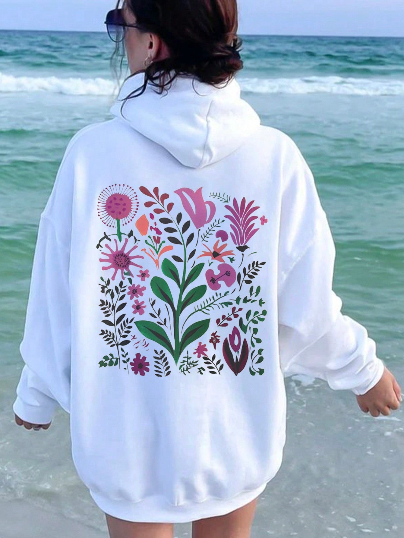 Pink Flower Hoodie, Cute Hoodie, Artistic Hoodie, Plant Hoodie, Nature-Themed Hoodie, Cottagecore Hoodie, Granola Girl Bohemian Style Hoodie, Plant Hoodie